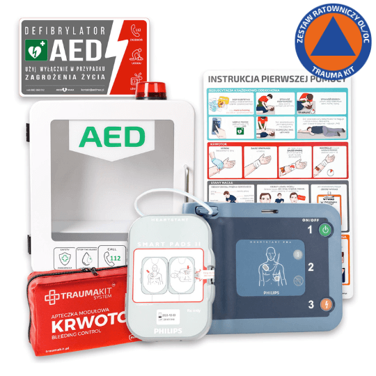 ZESTAW: AED Philips FRx + AEDBOX + Moduł Krwotoki
